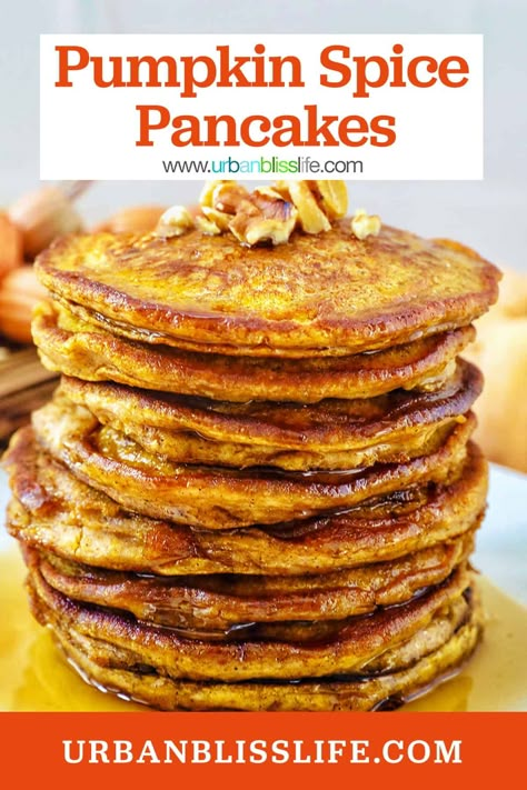 Make a big stack of these easy and delicious Pumpkin Spice Pancakes -- the perfect fall breakfast or brunch! Easy recipe at UrbanBlissLife.com. Food Recipes Slow Cooker, Bread Recipes Breakfast, Baking With Pumpkin, Recipes Dutch Oven, Pumpkin Pancake, Spice Pancakes, Pumpkin Spice Pancakes, Mat Inspiration, Cooking With Wine