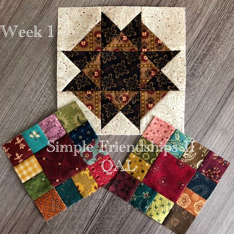 Simple Friendships II Mystery Sampler Quilt Along Kim Diehl Simple Whatnots, Kim Diehl Quilts Free Pattern, Patchwork Coasters, Mystery Quilt Patterns, Framed Quilt, Simple Whatnots, Kim Diehl Quilts, Kim Diehl, Chic Quilts