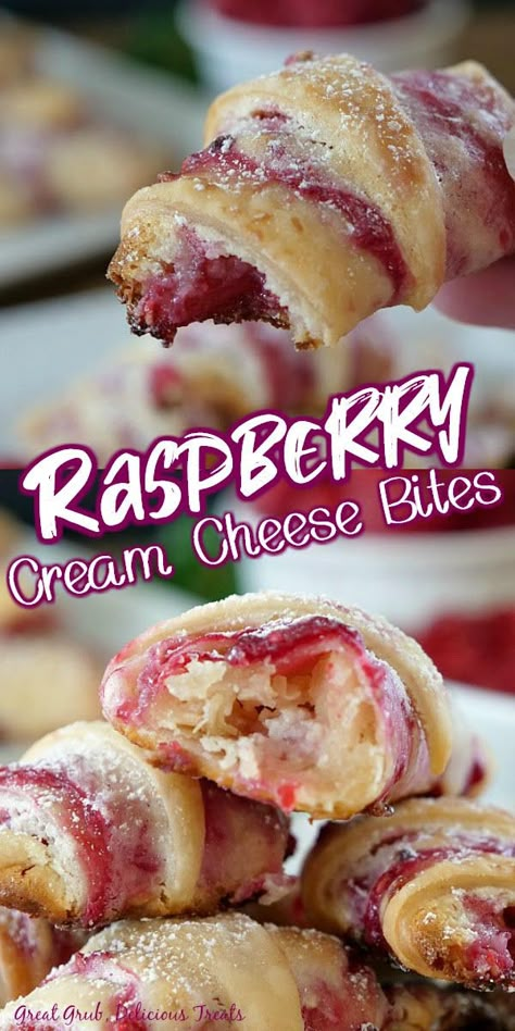 Cream Cheese Bites, Raspberry Recipes Dessert, Cheese Bites Recipe, Pillsbury Pie Crust, Raspberry Cream Cheese, Cream Cheese Recipe, Crescent Recipes, Raspberry Desserts, Raspberry Cream