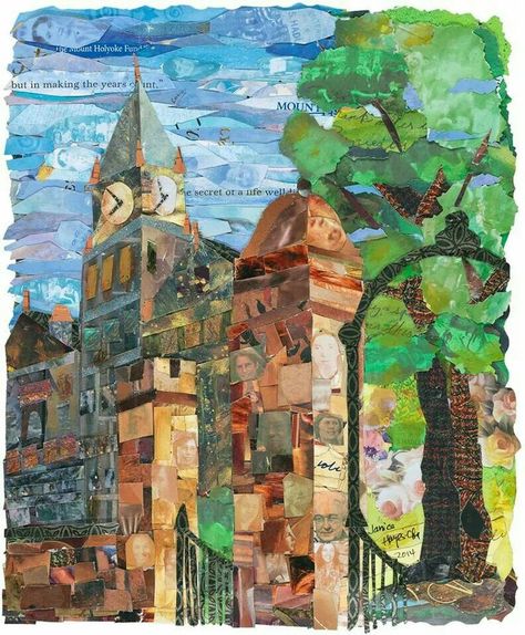 Pieces of paper collage? I wish there was more information about this!: Paper Collage Art Ideas Easy, Paper Collage Landscape, Collage Landscape, Paper Mosaic, Collage Portrait, Newspaper Art, Landscape Quilt, Collage Art Projects, Paper Collage Art