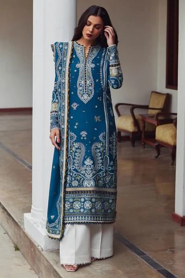 Elan Lawn– ELAN Elan Lawn, Unstitched Dress Material, Embroidered Border, Lawn Suits, Suit Fabric, Azure Blue, Pakistani Outfits, Fabric Stores Online, Thread Work