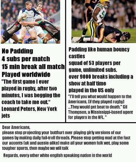 Rugby VS Football....Always making this argument!!! Rugby Vs Football Memes, Rugby Vs Football, American Football Rules, Rugby Jokes, Vs Football, Rugby Memes, Rugby Rules, Rugby Funny, Rugby Baby