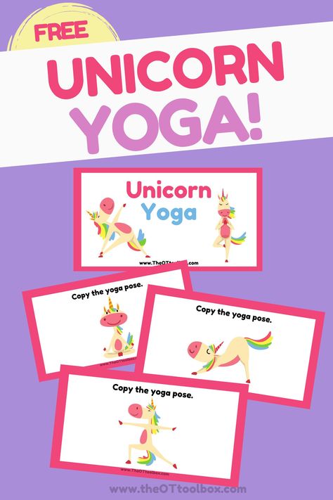 Use unicorn yoga to help kids with mindfulness, gross motor skills, coordination, regulation, and more. Eye Hand Coordination Activities, Preschool Movement Activities, Toddler Daycare Rooms, Unicorn Yoga, Physical Activities For Toddlers, Unicorn Games, Exercises For Kids, Coordination Activities, Toddler Daycare