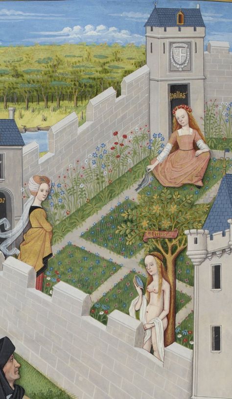 Evrart de Conty, Le livre des échecs amoureux moralisés -- 1401-1500 Garden Illumination, Medieval Garden, Pleasure Garden, Medieval Artwork, Medieval Paintings, Medieval Woman, Late Middle Ages, Medieval Life, Medieval World