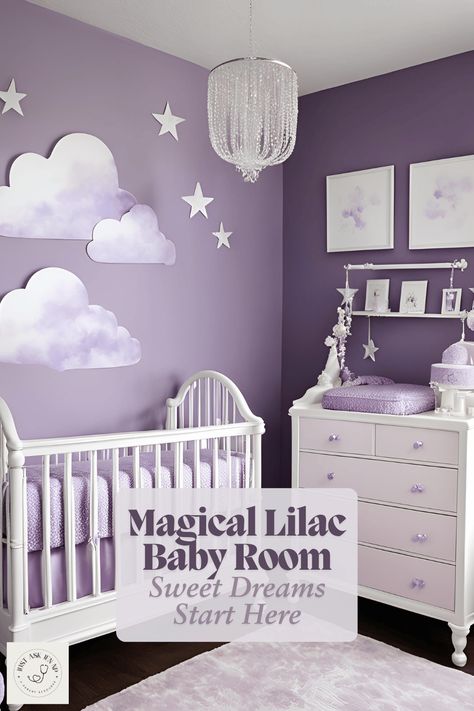 Discover the perfect nursery color scheme with our expert guide to baby room colors. Learn how different shades affect sleep, mood, and development. Includes design tips and color combinations. Purple Celestial Nursery, Lavender Nursery Baby Girl, Baby Room Paint Ideas, Lilac Baby Room, Lavender Baby Room, Pink And Purple Nursery, Purple Nursery Ideas, Purple Kids Room, Purple Nursery Girl