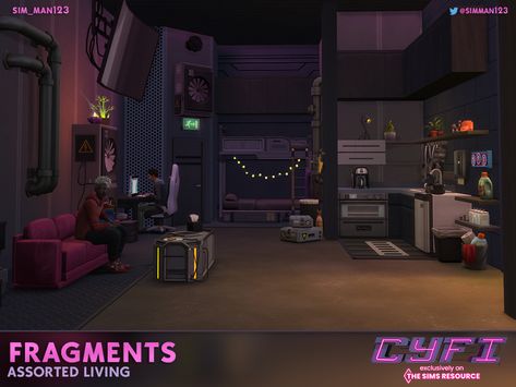 Sims 4 Alarm System Cc, Sims 4 Cyberpunk, Nicki Minaj Tour, Cyberpunk Room, Living Room Sims 4, Sims4 Build, Cc Furniture, Sims Furniture, Room Decor Grunge