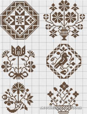 Quaker motifs, from @Mary Corbet, Needle 'n Thread blogger. Quaker Ball, Square Stitch, Cross Stitch Freebies, Diy Cross, Cross Stitch Borders, Needlework Patterns, Cross Stitch Samplers, Cross Stitch Patterns Free, Tapestry Crochet