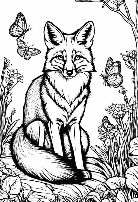 Christmas Fox Coloring Page, Fox Coloring Pages Free Printable, Fox Coloring Pages, Fox Sketch, Fox Pups, Young Fox, Woodburning Ideas, Colouring Pictures, Free Coloring Sheets