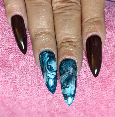 Fall nails in blue marble and brown.    Sharon Mitchell Philips Brown And Blue Nails, Nails In Blue, Brown And Blue, Brown Nails, Blue Marble, Fall Nails, Blue Nails, Nail Designs, Nail Polish