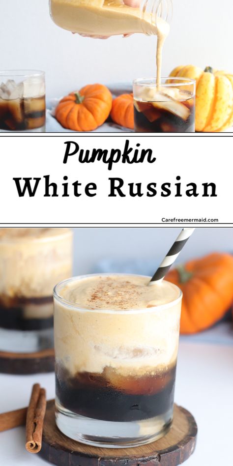 Pumpkin Alcholic Drink, Pumpkin Pie White Russian, Pumpkin White Russian Cocktail, Pumpkin White Russian, Pumpkin Spice White Russian, White Russian Recipe, Pumpkin Cocktails, Pumpkin White Russian Recipe, Fall Cocktails Recipes