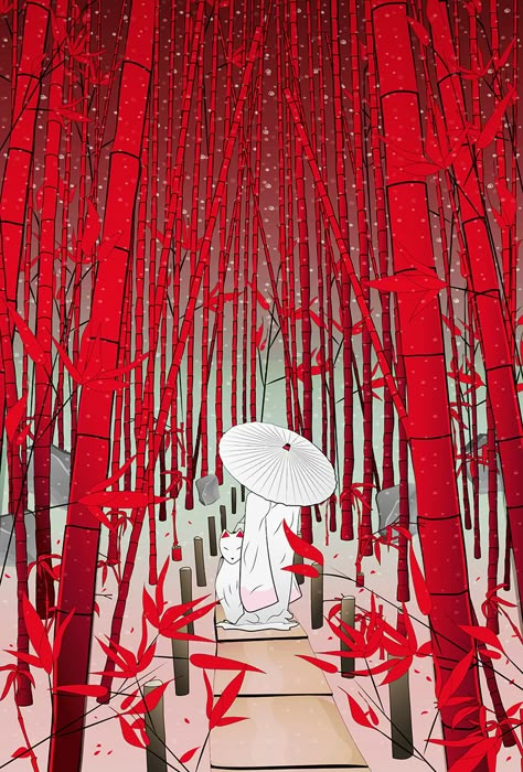 Japan Decor, Yuki Onna, Japanese Art Prints, Japanese Artwork, Japon Illustration, Red Leaves, Art Japonais, Japan Design, Japanese Painting