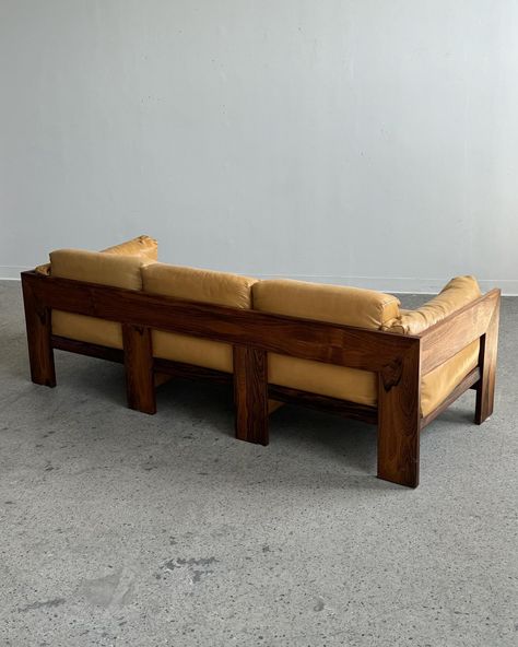 Rosewood and Leather 3-seater Sofa, 1970s. In the manner of Tobia Scarpa - rosewood frame and soft, thick butterscotch colored leather. Tap to shop! Matching armchair available 👭🏻 Tobia Scarpa, Furniture Inspiration, Colored Leather, 3 Seater Sofa, Carp, Manners, Seater Sofa, Tap, 1970s