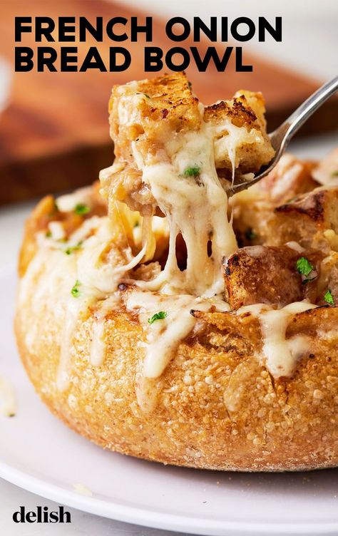 French Onion Bread, Bread Bowl Dip, Bread Bowl Soup, Homemade Bread Bowls, Best French Onion Soup, Bread Bowl Recipe, Classic French Onion Soup, Onion Bread, French Onion Soup Recipe