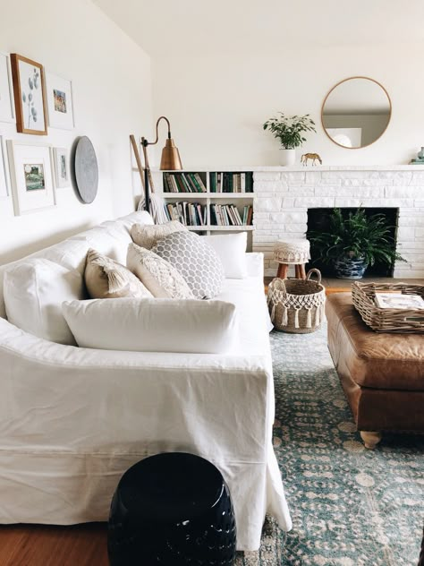 White slipcover sofa