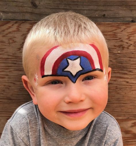 Captain America Face Paint Easy, Superman Face Painting, Captain America Face Paint, Easy Face Painting Ideas, Kids Face Painting Easy, Bachelorette Halloween, Face Painting Ideas For Kids, Easy Face Painting, Superhero Face Painting