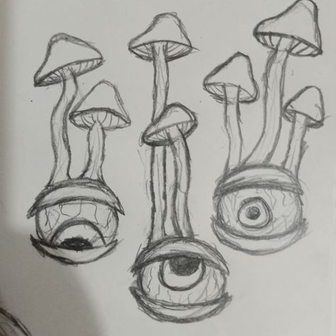 Things To Draw Tattoo Ideas, Eye Mushroom Drawing, Spooky Sketches Halloween, Surrealism Drawing Ideas Easy, Funky Things To Draw, Weird Painting Ideas Easy, Weird Core Sketches, Checkers Drawing, Scary Easy Drawings