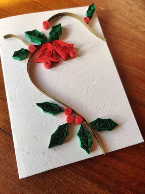 Paper quilling Christmas card Christmas Cards Quilling Ideas, Quilling Christmas Cards Pattern, Quilling Christmas Cards Simple, Christmas Card Quilling, Paper Quilling Christmas Cards, Christmas Quilling Cards, Christmas Quilling Ideas, Quilling Christmas Cards, Quilled Christmas Cards