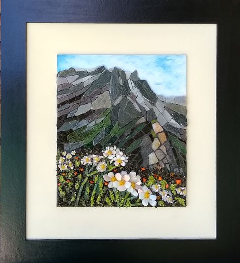 rock mountain Mountain Mosaic, Landscape Mosaic, Stained Glass Mosaic Art, Clay Painting, Polymer Clay Painting, Rock Mountain, Mosaic Garden Art, Glass Mosaic Art, Mosaic Flowers