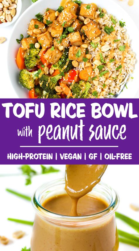 Tofu Rice Bowl with Peanut Sauce Peanut Sauce Tofu Bowl, Tofu Peanut Sauce, Peanut Sauce Tofu, Tofu Rice Bowl, Ginger Peanut Sauce, Garden Grazer, Tuesday Dinner, Tofu Rice, Bowls Recipes