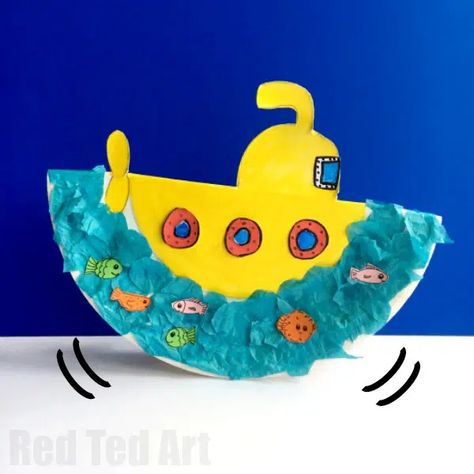 Submarine Craft, Summer Crafts For Toddlers, Under The Sea Crafts, Craft For Preschoolers, Transportation Crafts, Fun Summer Crafts, Transportation Preschool, Aktiviti Kanak-kanak, Paper Plate Crafts For Kids