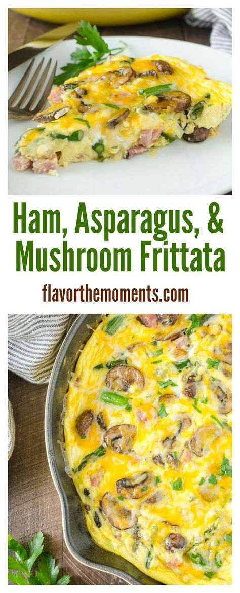 Ham, Asparagus, and Mushroom Frittata is packed with spring veggies, diced ham, and plenty of cheese. It's perfect breakfast, brunch, or brinner! @FlavortheMoment Ham Asparagus, Fritata Recipe, Mushroom Frittata, Asparagus Frittata, Spring Veggies, Asparagus And Mushrooms, Frittata Recipes, Asparagus Recipe, Perfect Breakfast