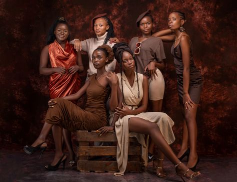 Shades Of Brown Photoshoot, Sisterhood Aesthetic, Groups Photo, Brown Photoshoot, Boho Photoshoot, Bday Photoshoot, Brown Photo, Brown Outfits, Generation Photo