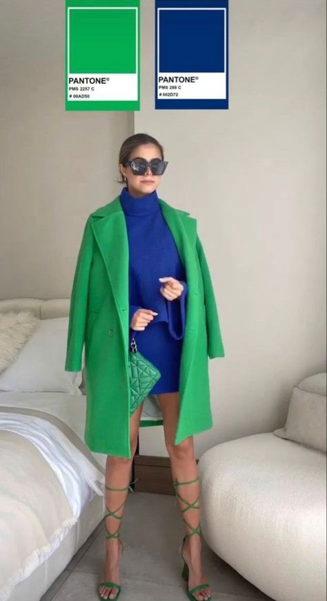 Royal Blue And Green Outfits For Women, Green Color Block Outfit, Green Color Combos Outfit, Cobalt Blue Outfit Color Combos, Green Color Blocking Outfits, Best Color Combinations Outfits Womens Fashion, Blue And Green Outfits For Women, Blue Color Block Outfit, Dark Green Outfit Color Combos