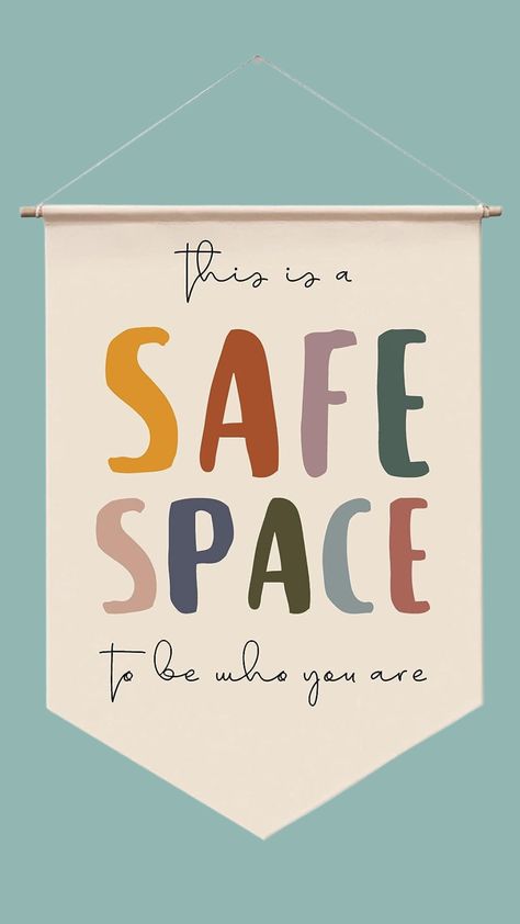 This is a safe space to be who you are! Celebrating diversity and inclusion at school is so important! Teachers, this sign is a cute and simple way to let children know that their classroom is a safe and loving place where they can be themselves. Show your students that you always support them and their individuality! #amazonassociate #commissionsearned School Counselor Office, Counselor Office, Counseling Office, Therapy Office, Wall Banner, School Psychologist, Therapy Room, Hanging Banner, Occupational Health And Safety