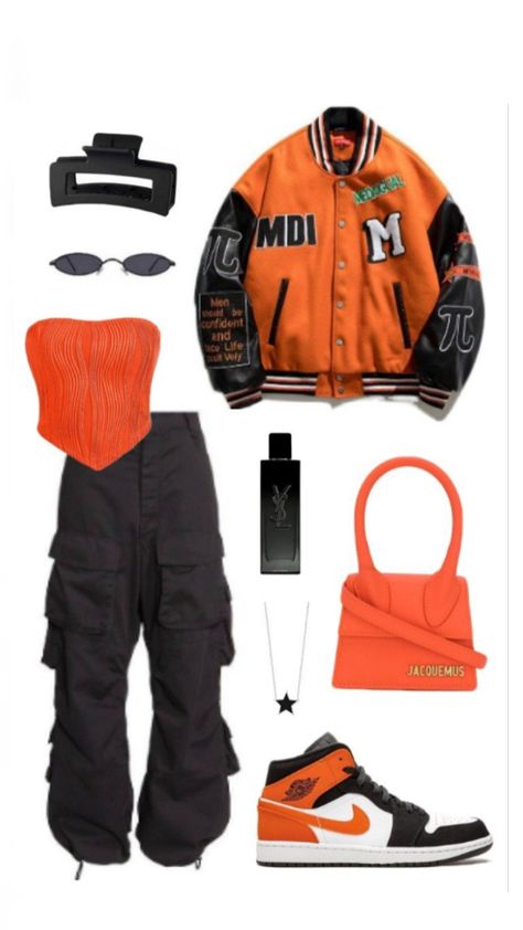 Orange Pant Outfits, Orange Black Outfit, Outfit With Jordan 1, Fasion Outfits, Orange Outfit, Casual Preppy Outfits, Trendy Outfits For Teens, Cute Lazy Day Outfits, Tomboy Style Outfits