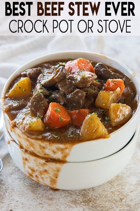 Beef Stew Stove, Thick Beef Stew, Beef Stew Stove Top, The Salty Marshmallow, Salty Marshmallow, Beef Stew Recipe, Cooking Wine, Slow Cooker Beef, Beef Stew