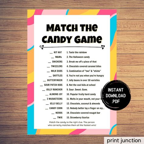 Candy Match Game, Sleepover Games, Virtual Party Games, Zoom Games, Match the Candy Game, Adult Party Games, Instant Download - Etsy Virtual Party Games, Teen Birthday Party Games, 1st Birthday Games, 1st Birthday Party Games, Candy Match, Slumber Party Games, Reunion Games, Candy Games, Family Reunion Games