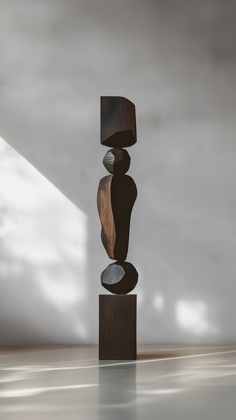 Joel Escalona's wooden standing sculptures are objects of raw beauty and serene grace. Each one is a testament to the power of the material, with smooth curves that flow into one another, inviting the viewer to pause and reflect. — info@joelescalona.com Abstract Art Sculpture, Totem Sculpture, Interior Sculpture, Gold Art Painting, Design Sculpture, Dark Elegance, Lambada, Sculptural Object, Contemporary Furniture Design