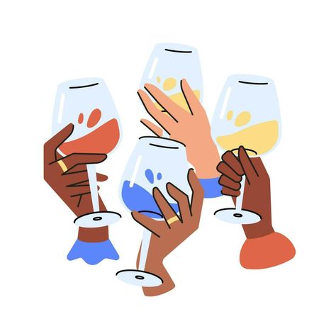 Hands Holding Glasses, Toast To Friendship, Drinking Toasts, Holding Wine, Wine Illustration, Flat Vector Illustration, Hands Holding, Tree Saw, Heart Tree