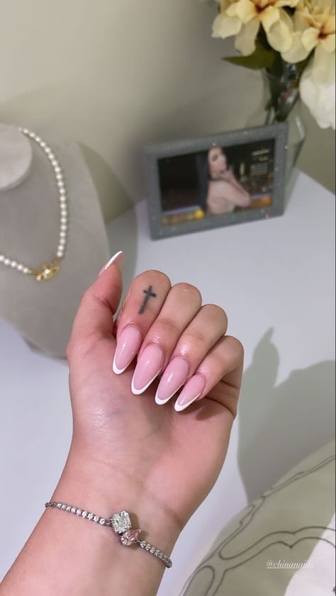 Long Oval Nails Design, Long Oval Nails, Oval Nails Designs, White Tip Nails, Nail Board, Classy Girl, Almond Acrylic Nails, Round Nails, White Tip