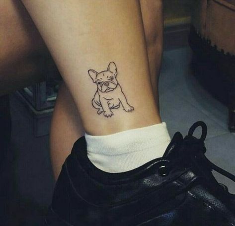 French bulldog tattoo Cute French Bulldog Tattoo, French Bulldog Outline Tattoo, French Bulldog Tattoos, Bulldog Tattoo Ideas, Small Dog Tattoo, A Small Tattoo, French Bulldog Tattoo, Pug Tattoo, Bulldog Tattoo