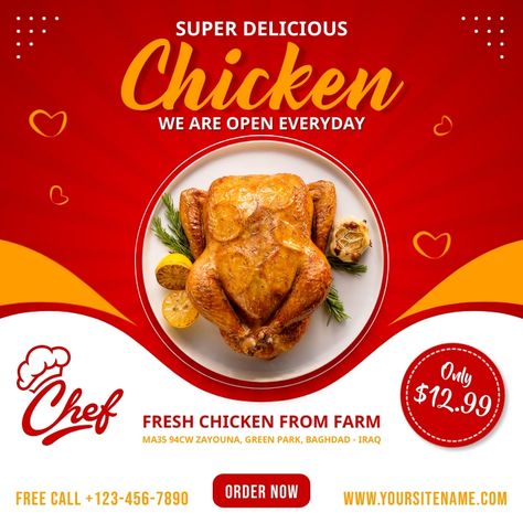 Restaurant Poster Design Ideas, Webinar Design, Chicken Brands, Chicken Poster, Chicken Logo, Chicken And Chips, Chicken Shop, Tea Packaging Design, Restaurant Poster