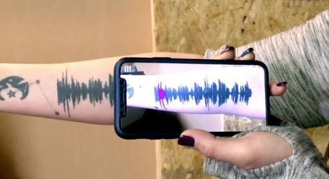 Spotify Sound Wave Tattoo, Voice Tattoo Sound Waves, Sound Wave Tattoo, Nova Tattoo, Wave Tattoo, Man Sketch, Sound Wave, Giada De Laurentiis, Mountain Tattoo