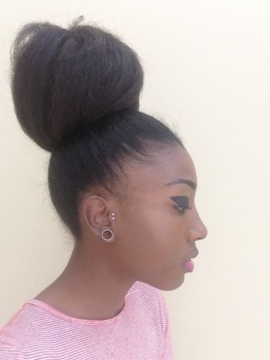 I like the bun Double Tragus, Natural Bun Hairstyles, High Buns, High Bun Hairstyles, Natural Afro, Asymmetrical Hairstyles, Hair Afro, Natural Afro Hairstyles, Hair Buns