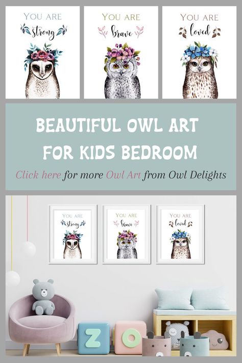 Owl Art For Kids, Owl Bedroom, Owl Room Decor, Owl Room, Owl Nursery, Theme Wall, Owl Theme, Art For Bedroom, Owl Gifts