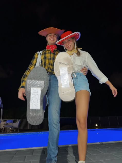 Easy Costume For Couples, Toy Story Bo Peep Costume Women, Couple Dress Up Costumes, Couples Toy Story Costume, Couple Costumes Characters, Cute Toy Story Costumes, Toy Story Woodie And Buzz Costume, Toy Story Spirit Week, Holloween Costume Ideas Toy Story