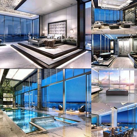 Singapore Penthouse Luxury, Luxury Penthouse Exterior, Florida Penthouse, Miami Penthouse, Penthouse Luxury, Luxury Miami, Indoor Pool Design, Luxury Penthouse, Dream Beach