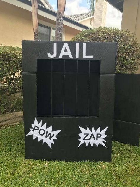 Cops And Robbers Decorations, Jail Party Decorations, Trunk Or Treat Ideas Police Theme, Monopoly Decorations Diy, Police Car Trunk Or Treat, Prison Decorations Ideas, Jail Halloween Decorations, Prison Theme Party Ideas, Trunk Or Treat Police Theme