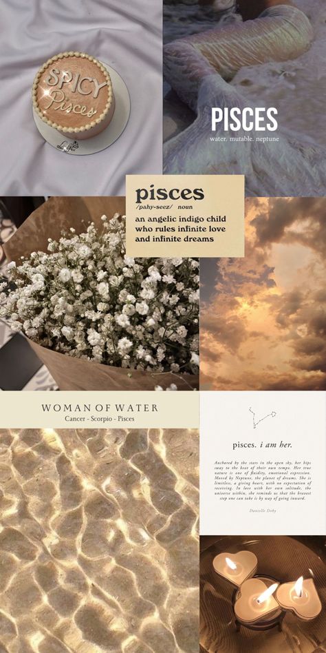 Pisces Collage Wallpaper, Pisces Sign Symbols, Pisces Aesthetic Wallpaper, Pisces Party, Pisces Core, Pisces + Core + Aesthetic, Pisces Princess, Pisces Wallpaper, February Pisces