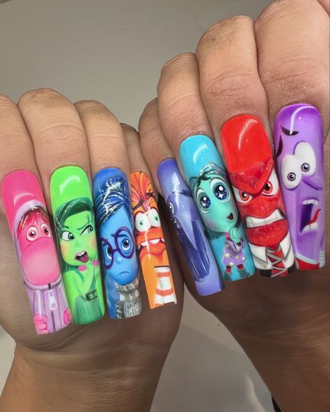 INSIDE OUT 2 nails .. photo dump🧠🌈☁️ Which emotion do you relate to the most???? Swipe for a closer look of the thumbs👉🏼👉🏼👉🏼 #insideout2 #disney #pixar #disneynails #insideoutnails #explore #handpainted #nailart #disneypressons #emotions Inside Out Nail Art, Inside Out Nails, Pixar Nails, Nails Photo, Disney Nail, Inside Out 2, Nail Idea, Disney Nails, Photo Dump