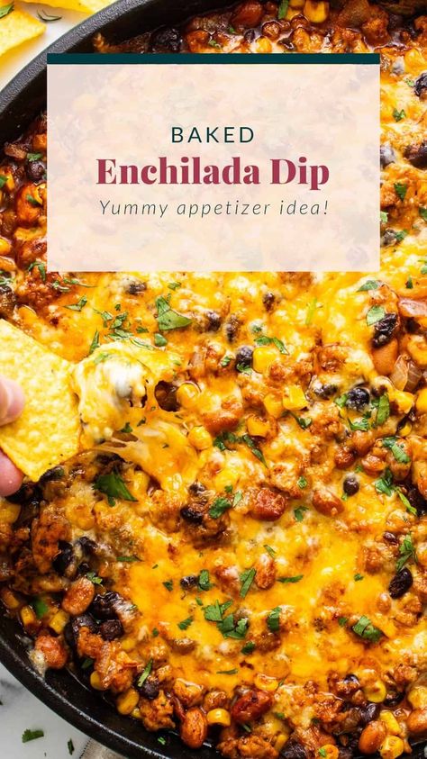 Healthy Enchilada Dip - Fit Foodie Finds Enchilada Bean Dip, Enchiladas Dip, Enchilada Dip Recipe, Dip Recipes Crockpot, Enchilada Dip, Healthy Dip Recipes, Enchiladas Healthy, Chili Cheese Dips, Fit Foodie Finds