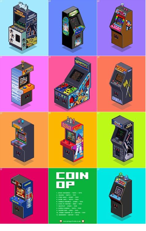 armyoftrolls Charity Poster, Arcade Room, Retro Arcade Games, Art Geek, Retro Gaming Art, Arcade Cabinet, Isometric Art, Link Zelda, Pixel Art Games