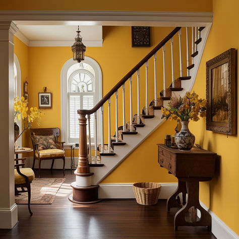 The 8 Best Entryway Colors in 2025 Light Blue Painted Walls, Colonial Entryway, Yellow Entryway, Foyer Colors, Entryway Colors, Entryway Paint, Foyer Paint, Craftsman Colors, Pink Accent Chair