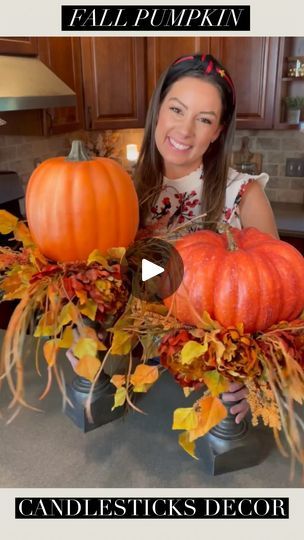 223K views · 43K reactions | The easiest DIY for fall that looks so beautiful! 🍁 Comment “FALL” for items used to create this look as well as a supply list 🥰

All you need for this one are a pair of large candlesticks, some floral foam, pumpkins, and fall foliage for the prettiest look that is unique to you! 🧡

#fallinspiration #halloween #fallvibes #autumndecor | Tara Panasiuk | the_magnolia_mercantile · Original audio Diy For Fall, Fall Candlesticks, Pumpkin Candlesticks, Diy Candle Sticks, Fall Decor Diy Crafts, Candle Stick Decor, Fall Table Centerpieces, Easy Fall Decor, Beautiful Pumpkins