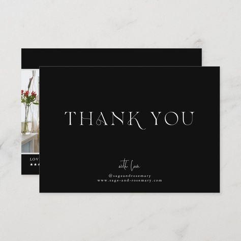 Modern Minimal | Black Business Thank You | #thankyouforyourorder #businessthankyou #modern #minimal #socialmedia #logo #promotionalbranding #smallbusiness #artisanhandmade #black Trendy Fonts, Cards To Make, Photo Thank You Cards, Custom Thank You Cards, Business Thank You Cards, Business Thank You, Custom Tags, Custom Business Cards, Black Business