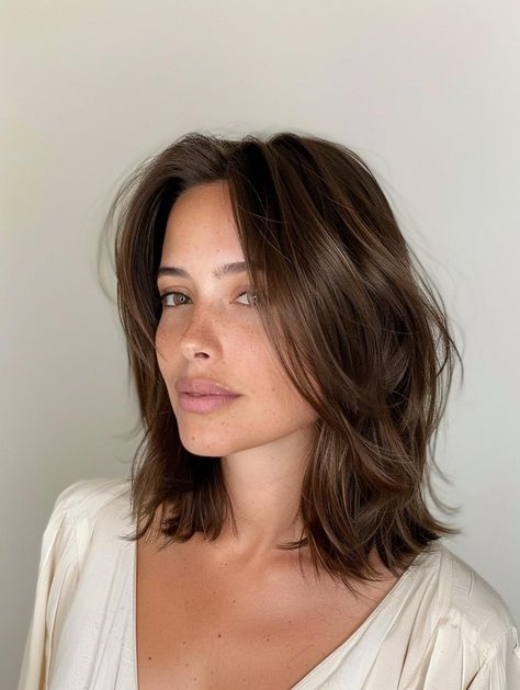 Discover the Versatile Lob Haircut for All Hair Types and Face Shapes Short With Layers Shoulder Length, Lightly Layered Hair Shoulder Length, Lob Haircut No Layers, Haircut Ideas Fine Hair, Shoulder Length Straight Brown Hair, Layered Haircut Fine Hair, Collarbone Length Hair For Fine Hair, Short Haircut Long Face, Fall Lob Hairstyles